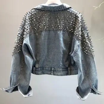 

2020 New Vintage autumn Rivets bat sleeve Denim Jacket Short Jeans Coat Classical Women