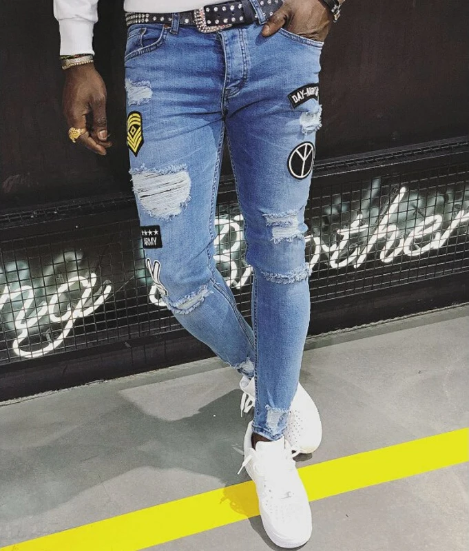 Frayed Biker Stretch Denim Jeans Pant 