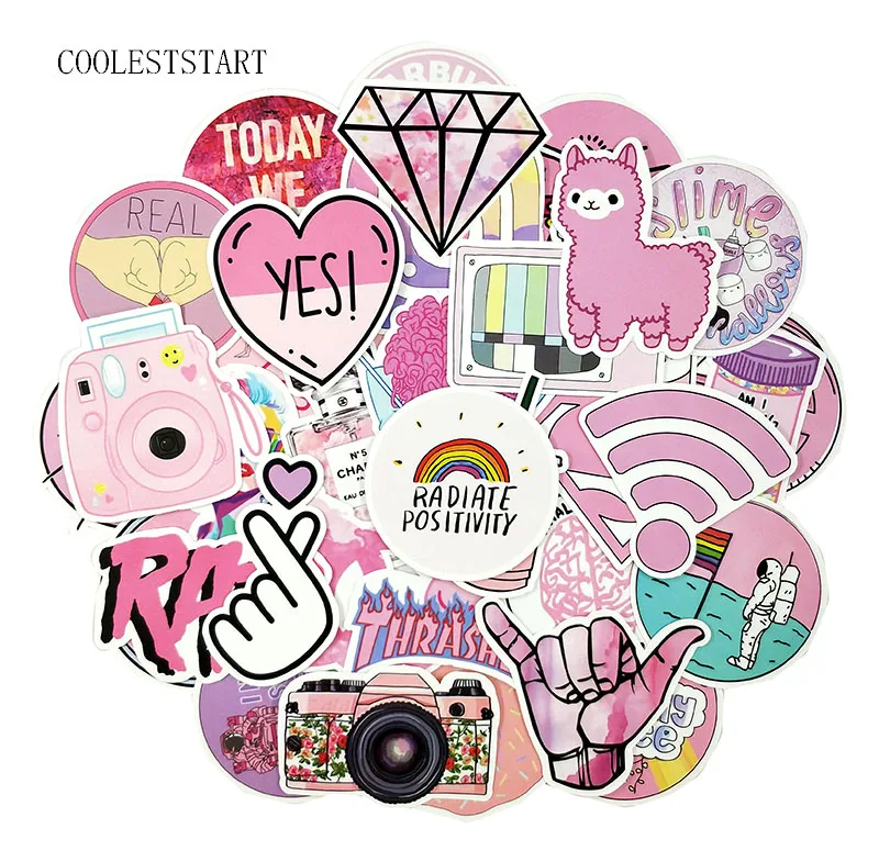 

53Pcs/Pack Pink Style Graffiti Stickers Cartoon Stickers For Luggage Laptop Notebook Refrigerator Motorcycle Skateboards