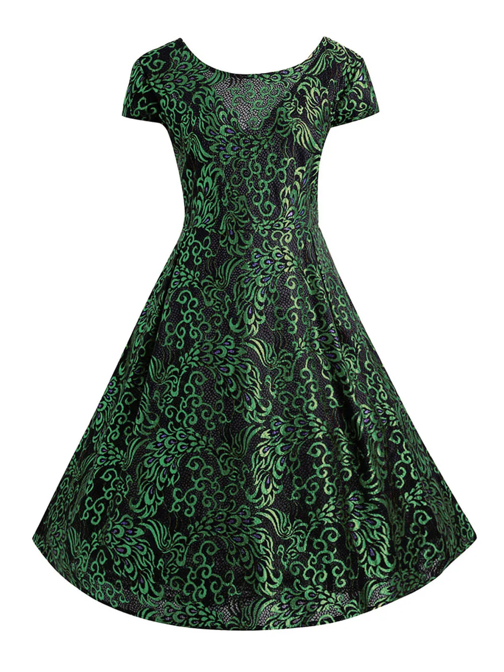 Joineles размера плюс, женское кружевное винтажное платье, летнее, с круглым вырезом, с коротким рукавом, в стиле пэчворк, а-силуэт, вечерние платья, 50 s, рокабилли, платье Vestidos - Цвет: Green
