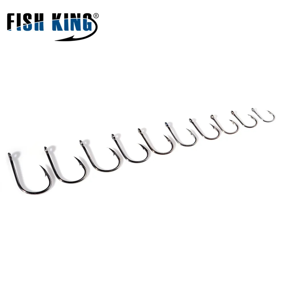 FISH KING 10pcs/pack 3#-12# KATANA High Carbon Steel Carp Anzol Fishing Hooks Jig Barbed With Hole For Fishing Accessories Pesca