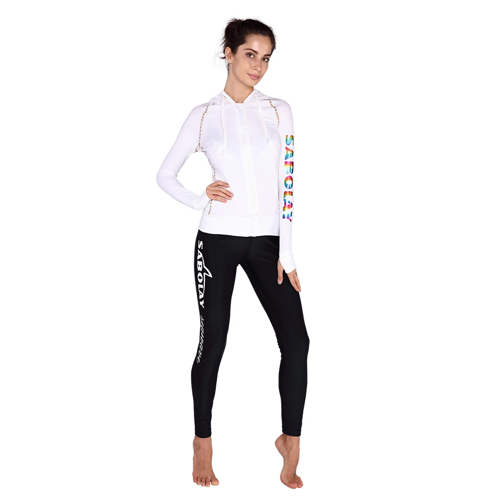 

SABOLAY Quick Dry Anti UV White Swim Clothing with Zipper Split Long Sleeves Female Surfing Diving Suit Swimsuit Jacket Hooded