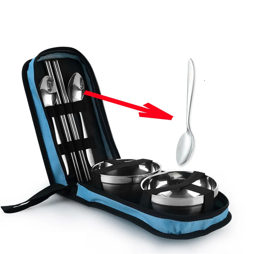Vajilla Portable Camping vajilla de viaje de acero inoxidable al aire libre Tablewares cuchara tenedor palillos conjunto de Picnic QF9066