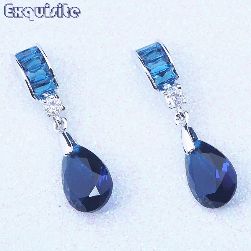 

Fancy Blue Crystal Cheap Drop Dangle Earrings Cubic Zirconia Silver Color Women Trendy Fashion Jewelry Christmas Gift C0075