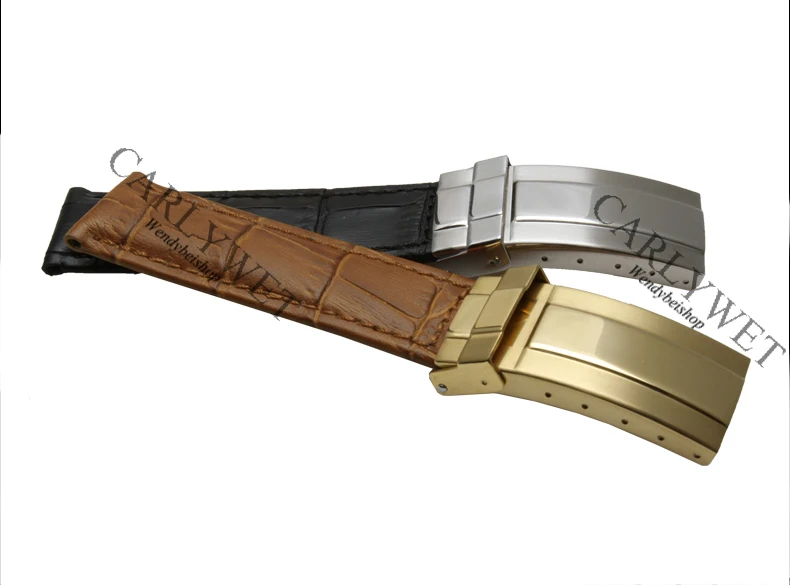 Acheter CARLYWET 19 20mm VINTAGE Noir Brun Clair En Cuir de Veau Véritable Montre de Courroie De Bande Poignet Bracelet Pour DAYTONA SUBMARINER OYSTER GMT