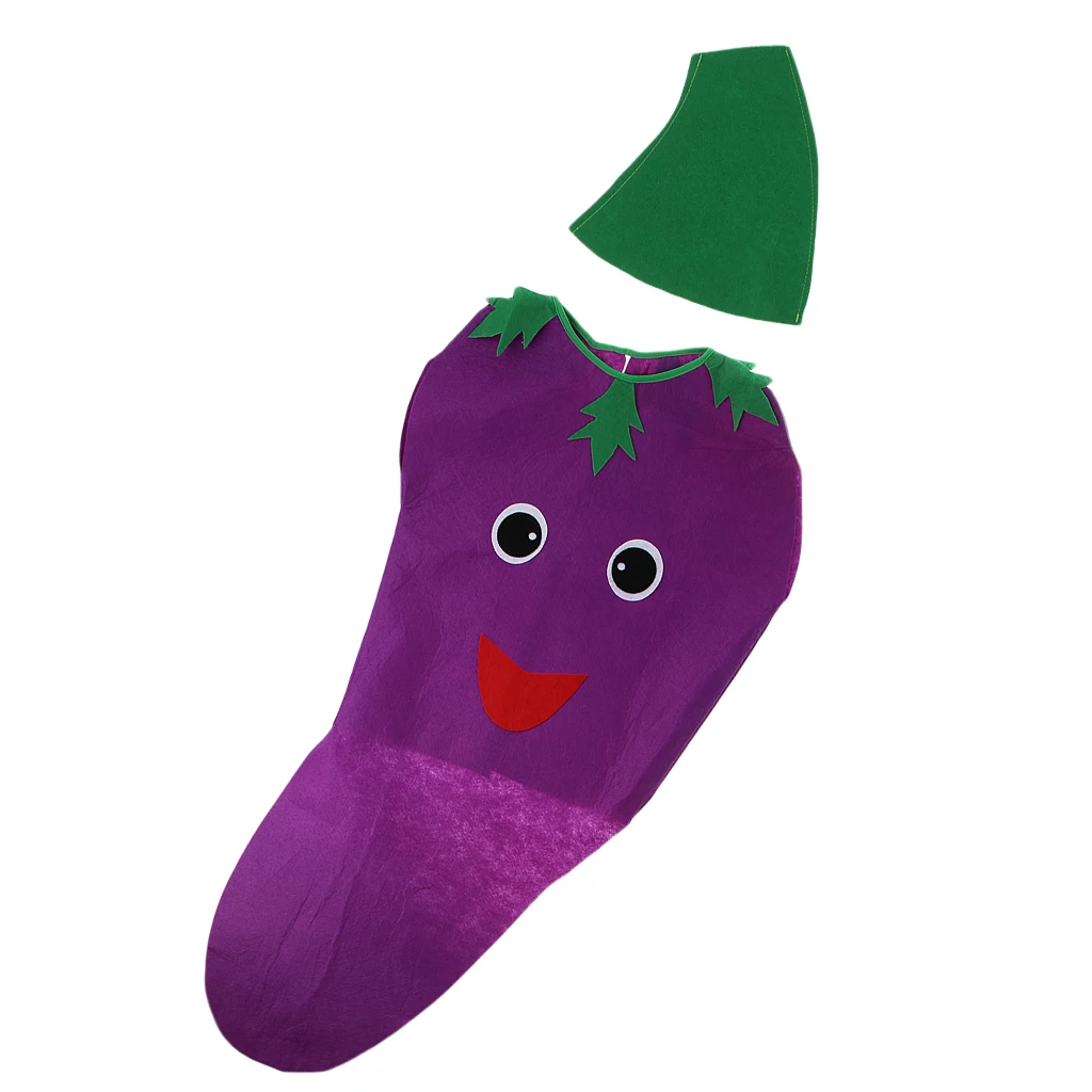 Kids Eggplant Costume Non-woven Fabric Vegetable Outfit Party Fancy Dress