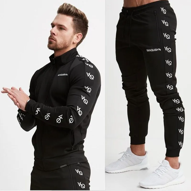 

Spring Tracksuit Sportswear for Men Zip Up Sport Jacket Sweatshirt+pant Running Jogger Leisure Training Outfit Workout Sport Set