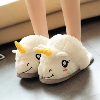 

Adult Unicorn Slippers Plush Cotton Women Home Unicornio Pantufa Shoes Cartoon Fur Unisex Indoor Chausson Licorne