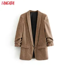 Tangada бежевый жакет коричневый жакет теплый жакет пиджак осень зима пиджак прямого кроя элегантный пиджак офисный стиль прямой пиджак пиджак оверсайз 3H35