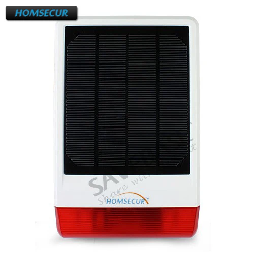 

HOMSECUR Solar Powered Waterproof Wireless Outdoor Big Strobe Siren With LED Flashing