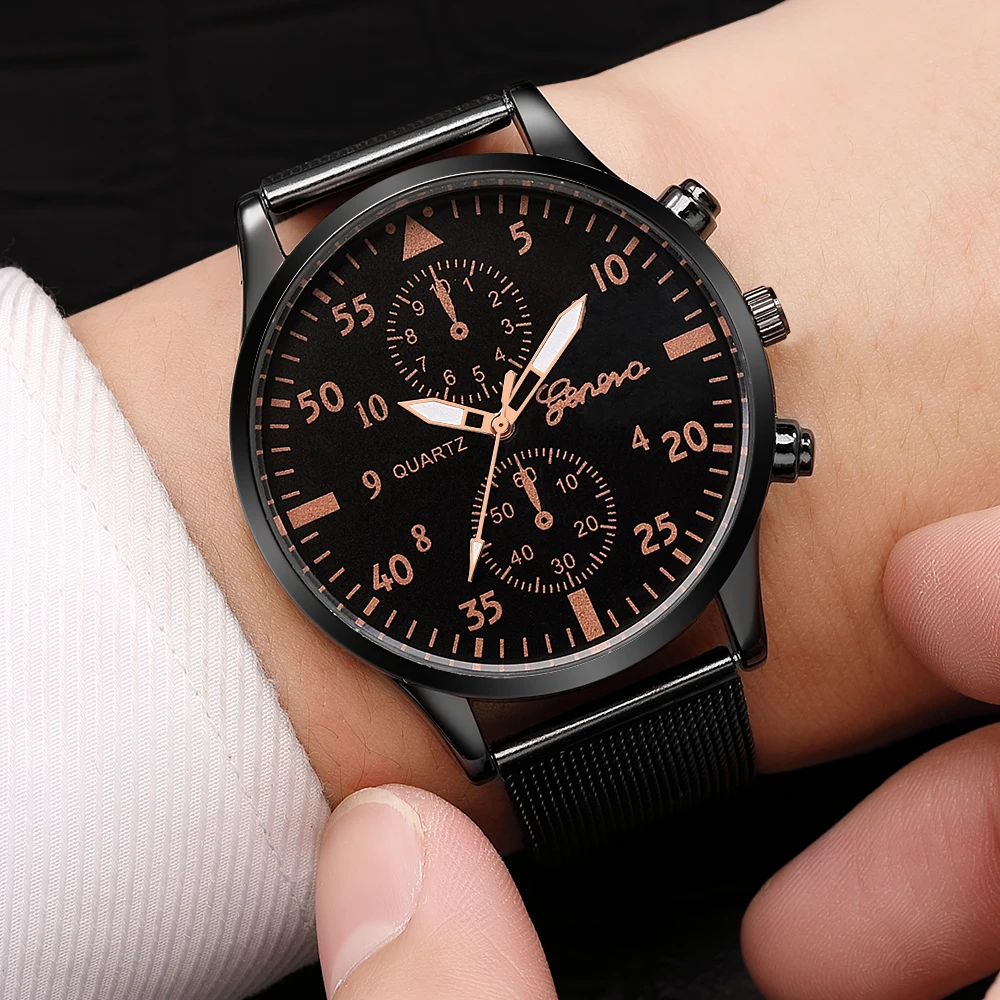 GENEVA Men Watch Luxury brand Stainless Steel Strap Quartz Business