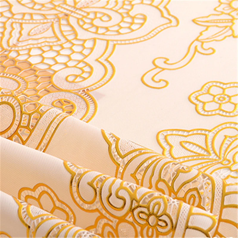  PVC Table Cloth Rectangular Waterproof Oilproof Anti-hot Gold Stamping Plastic Tablecloth Hollow Co