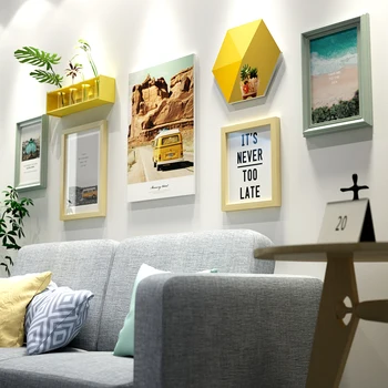 

INKANEAR Modern Fashion Painting Nautical style Photo Frame Set Clock Solid Wood Home Decor Wall Decoration DIY HF9807