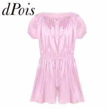 Мужское нижнее белье SISSY с коротким рукавом и эластичным вырезом и талией, мягкие блестящие атласные брюки с оборками, одежда для сна, мужские пижамы для геев