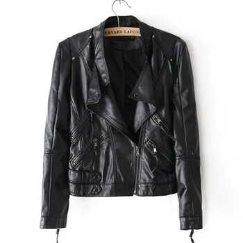 

Brand Motorcycle PU Leather Jacket Women Winter And Autumn New Fashion Coat Black Color Zipper Outerwear Jacket New Coat