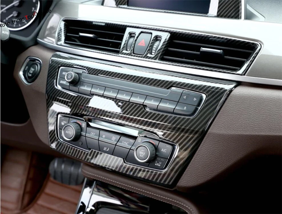 Yimaautotrims Front Air Conditioning AC Button Switch Frame Cover Trim Interior For BMW X2 F39 2018 - 2020 ABS Carbon Fiber Look