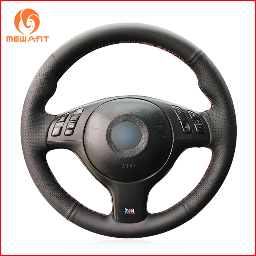 

MEWANT DIY Black Artificial Leather Hand Sew Car Steering Wheel Cover for BMW E46 E39 330i 540i 525i 530i 330Ci M3 2001-2003