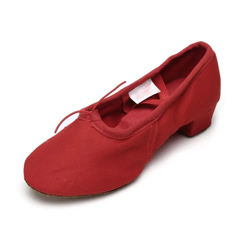 Балетки Женская танцевальная обувь парусиновая танцевальная обувь с мягкой подошвой на низком квадратном каблуке Женская обувь для тренировок для девочек, розовый, черный, красный цвета - Цвет: Red