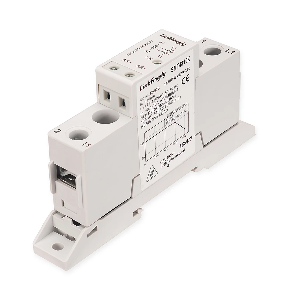 

SMT4810K 10A DC AC Din Rail Solid State Relay with Bracket 5V 12V 24VDC Input Output 42-480VAC Electric Voltage SSR Relay Module