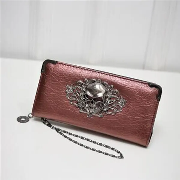 red Кошелек, женский клатч, кошелек для монет, Женский кошелек из искусственной кожи, Длинные закрытые кошельки на молнии, дизайнерские женские кошельки с черепами и цветами - Цвет: red