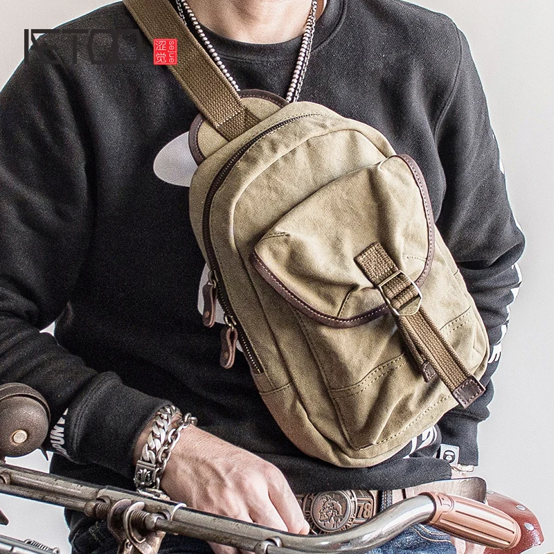 

AETOO Men's canvas Chest bag female small crossbody bag casual shoulder pack