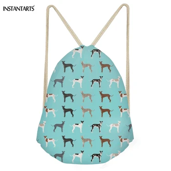 

INSTANTARTS Funny Dog Greyhound Pattern Green Drawstring Bags for Teen Girls Casual Large Storage Beach Bags Softback Backpacks