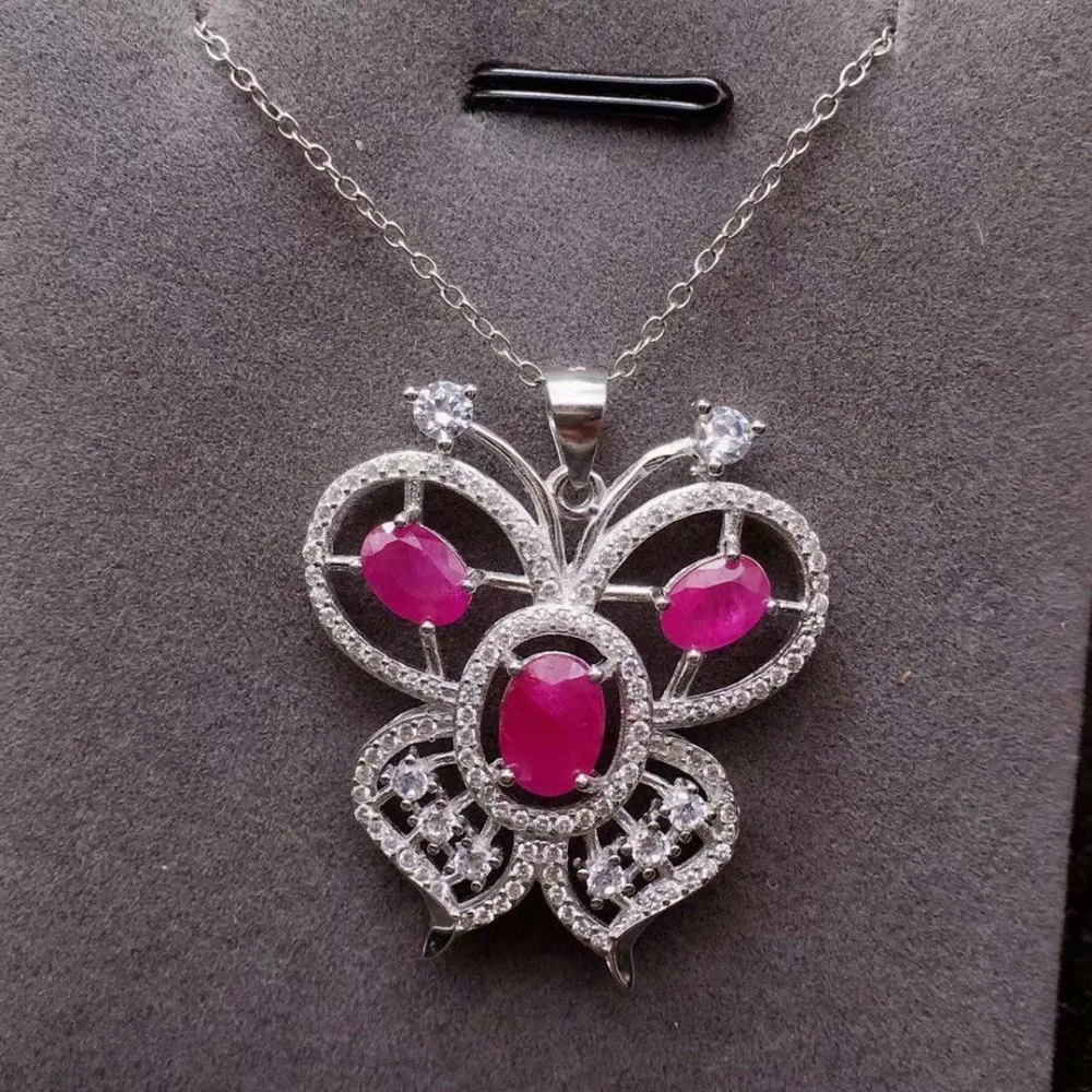 

shilovem 925 sterling silver Natural ruby pendants fine Jewelry wedding women trendy 4*6mm Christmas gift new tfz04060507agh