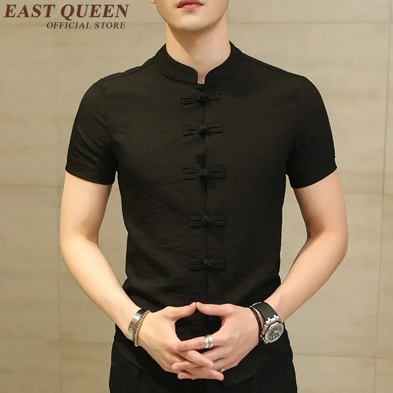 Pure Linen Chinese Men Shirt Culture Short Sleeve Chinese Traditional Men Clothing Kongfu Shirt NN0543 CE