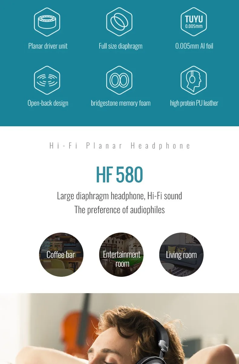 Takstar HF 580/HF580 Hi-Fi Плоские наушники ультра-большая плоская диафрагма с низким искажением Мощный НЧ полный СЧ прозрачный ВЧ музыка