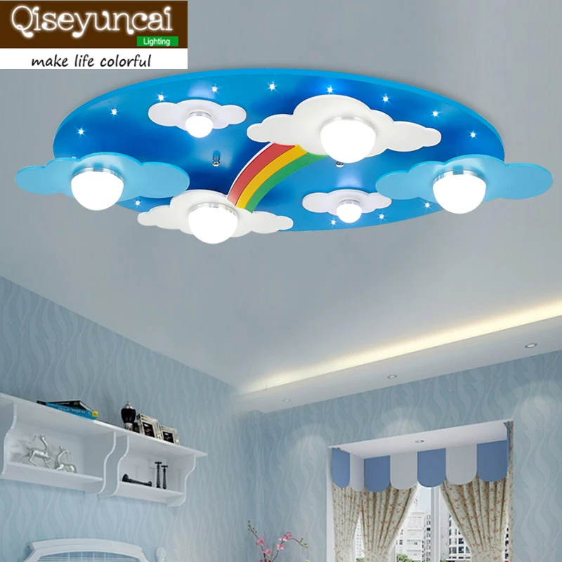 

Qiseyuncai Cartoon Rainbow Surface Children Ceiling lamps Kids Bedroom Remote controlled dimming E27 Chandelier