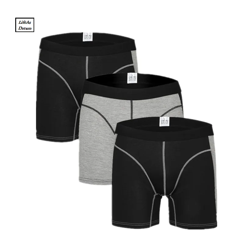 

3Pcs/Lot men's boxer underwear pants cotton men solid boxer shorts loose calecon pour homme mens underwear boxers long leg