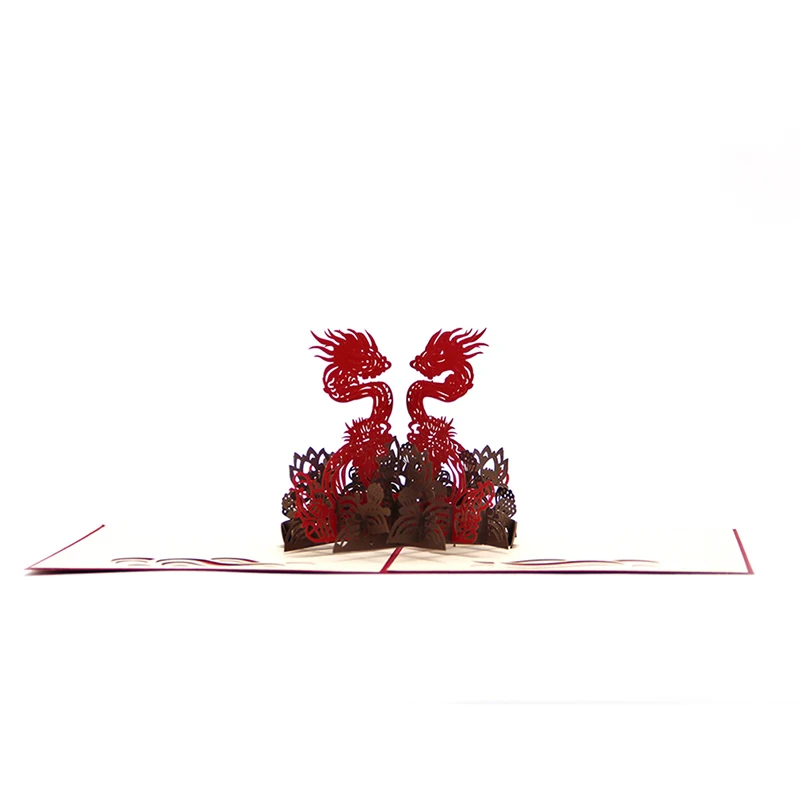  3D Laser Cut Handmade Chinese Style Four Directions Dragon Paper Invitation Greeting Cards PostCard - 33003511139