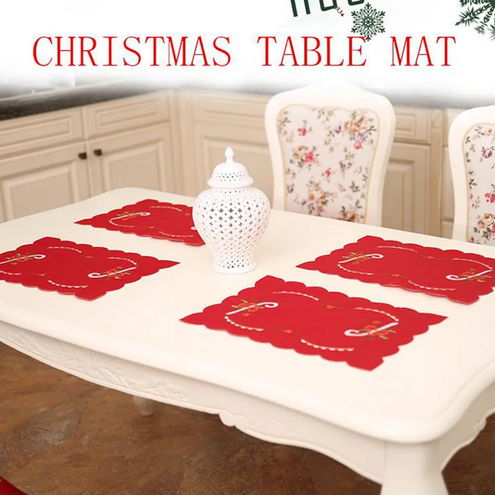 

Square Xmas Table Mats 1PC Christmas Table Mat Bowl Fork Placemat Decoration family Party Atmosphere USPS