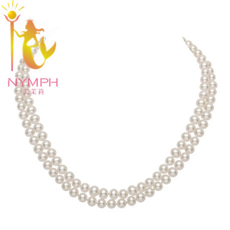 NYMPH бренд 2 ряда натуральные жемчужные ожерелья, мм 6-6,5 мм около круглых пресноводных жемчугов, различные способы ношения [S 003 S]