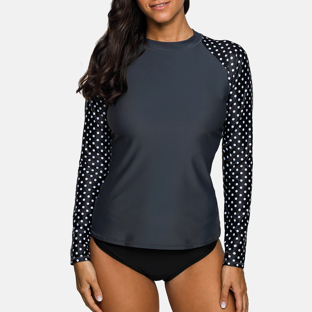 Attraco النساء طويل كم Rashguard نقطة الصلبة ملابس السباحة تصفح أعلى قمصان للجري طفح الحرس بحر