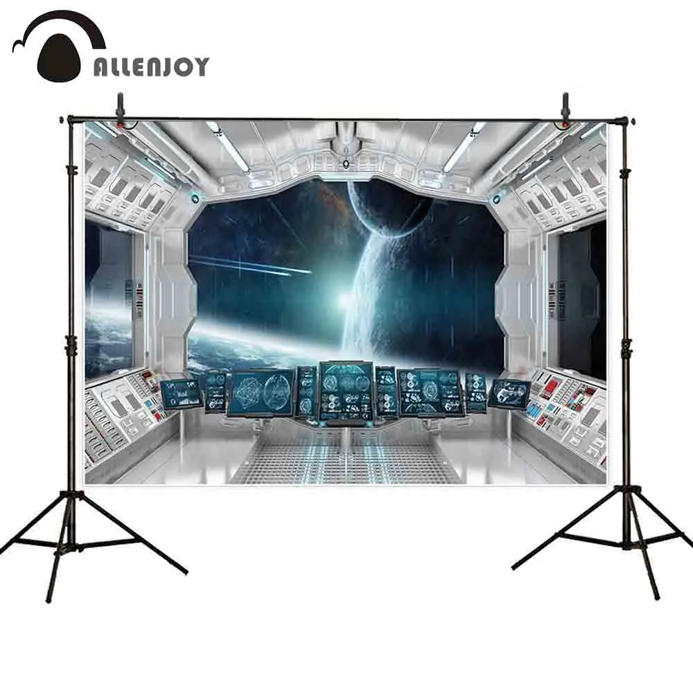 

Allenjoy backdrop photophone high tech bright space planet children party earth spacecraft photographic background wall-papers