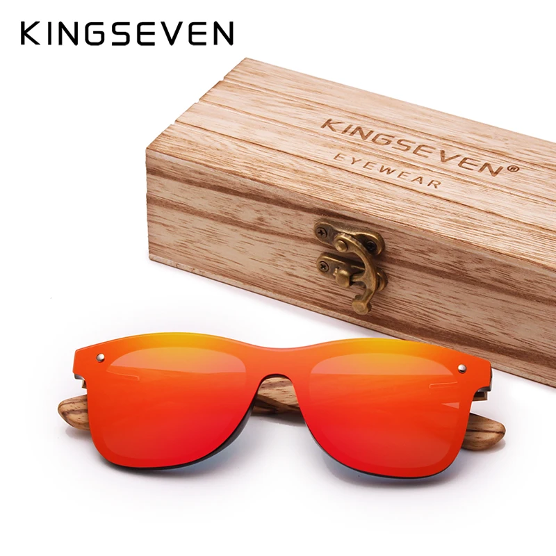 Goede KINGSEVEN 2019 Handgemaakte Brand Design Zebra Gepolariseerde Zonnebril Mannen Vrouwen Spiegel Lens Originele Houten Eyewear Oculos de sol