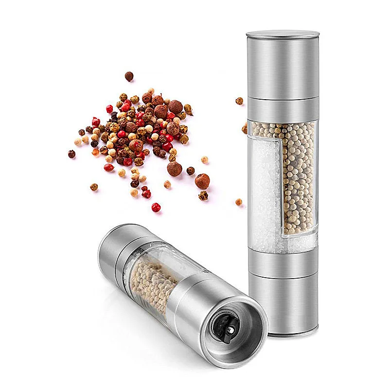 

Stainless Steel Pepper Grinder Creative Salt Pepper Mill Grinder 2 in 1 Mill Machine Tools Manual Glass Kitchen Accessaries 30