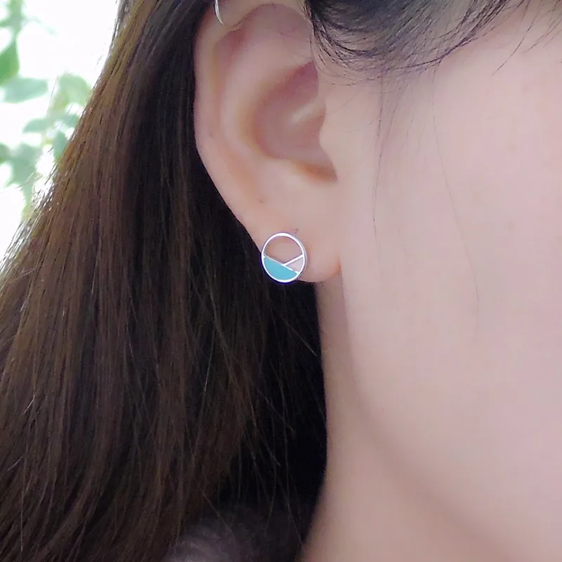 

New 925 silver color geometric temperament 8mm big ear studs small fresh color mixed cold wind female earrings