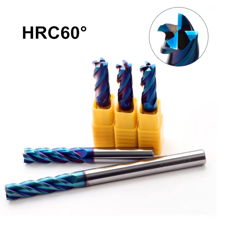 

JF Cutting HRC65 4 Flute D4*10*D4*50*4F Alloy Carbide Milling Tungsten Steel Milling Cutter End Mill Blue-NaCo Coated