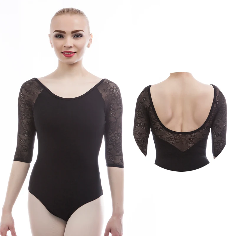 Stylish Lace 3/4 Sleeve Mid Low Back Adult Ballet Leotard Ballerina