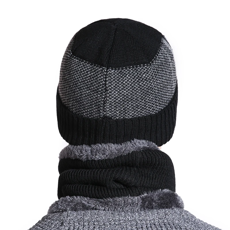 Высокое качество хлопок добавить меховой полями Зимние шапки Skullies шапочки шапка для мужчин женщин шерстяной шарф шапки маска капор