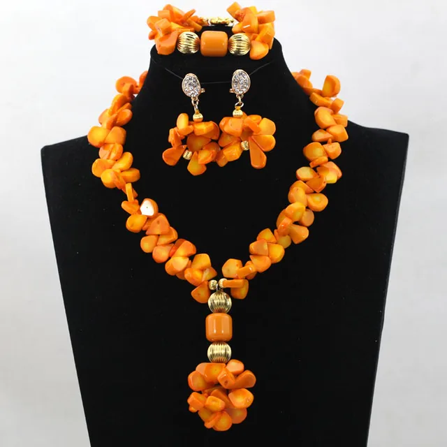 Popular Orange Coral Beads Necklace Jewelry Set African Lady Coral