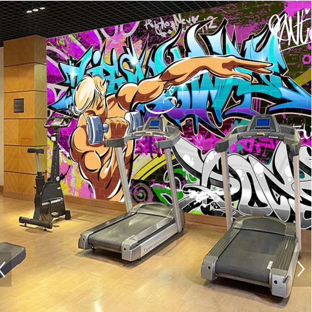 Novelty Graffiti Hand Painting Wallpaper for Gym Room Street 3D Printed