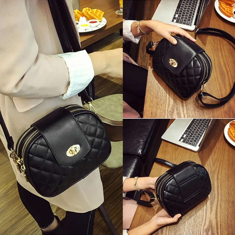 

2019 Brand Diamond Lattice Women Messenger Bag Soft PU Leather Black small bags for Ladies Shoulder Bag Casual Crossbody bags