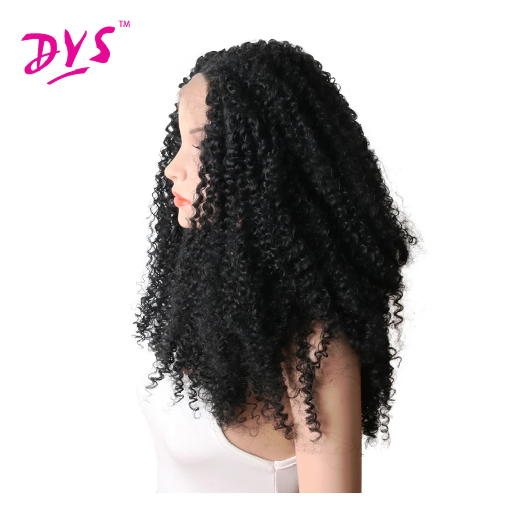 Deyngs натуральный коричневый/черный афро кудрявый синтетический парик фронта шнурка 180% Плотность термостойкие женские парики длинная прическа