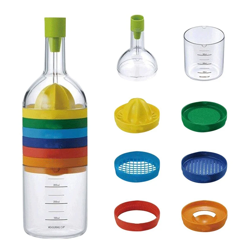 

8 In 1 Bottle Shape Slicer Grater Juicer Grinder Funnel Measuring Cup Multifunction Kitchen Helper Cooking Tools