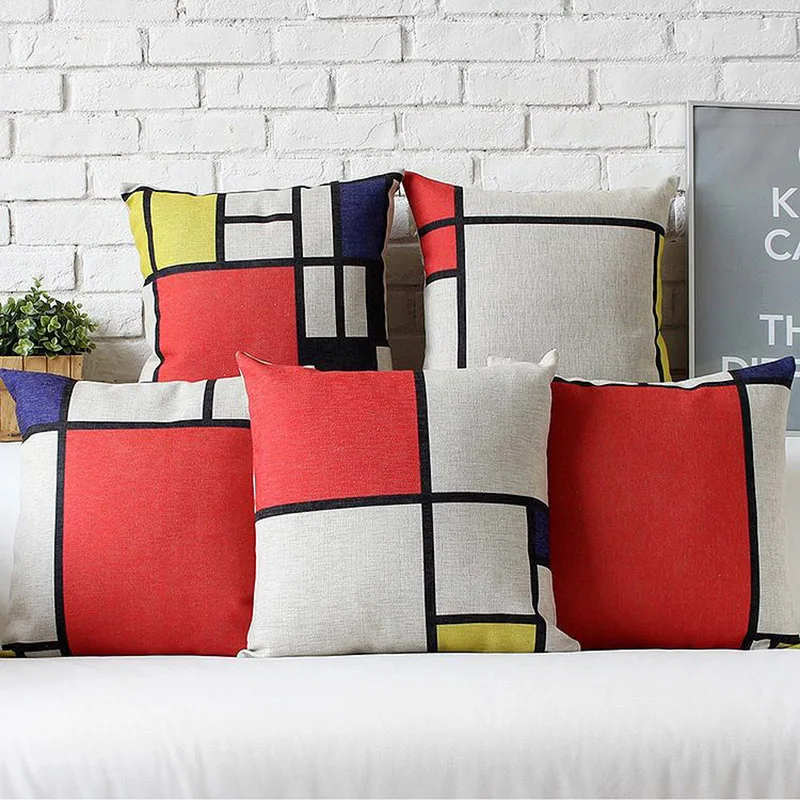 

Wholesale High Quality Mondrian Pillows For Sofas Plaid painting Decorative Throw Pillows Pastoral Simplicity Pillow Custom