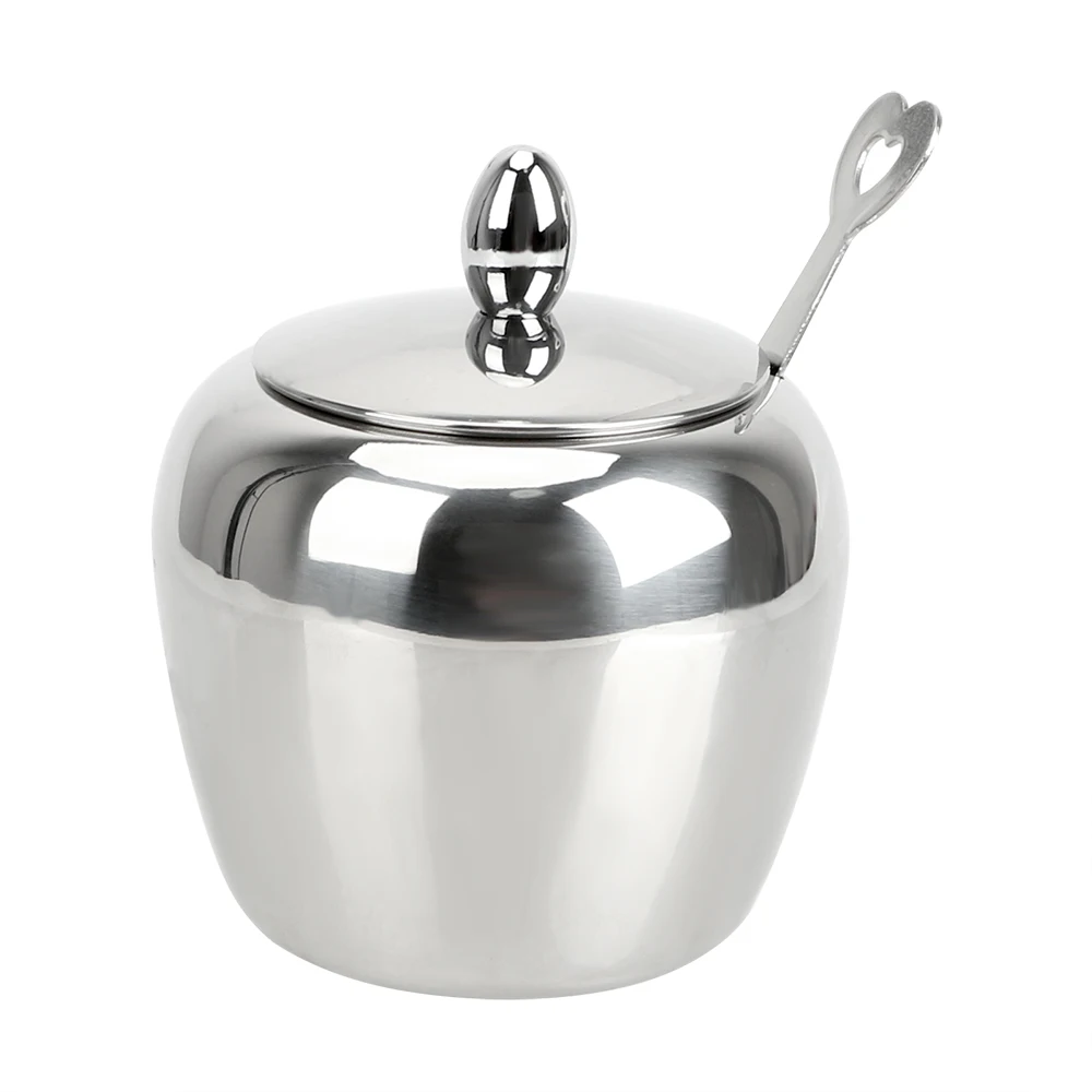 NICEYARD Stainless Steel With Lid and Spoon Apple Sugar Bowl Condiment Pot Seasoning Jar Tableware Spice Container