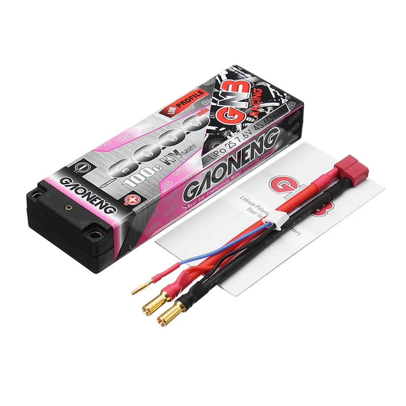 Gaoneng 7,6 V 6000mAh 100C 2S HV 4,35 V перезаряжаемая Lipo батарея 5,0 мм разъем типа "банан" Т-образный разъем для 1:10 RC автомобиля лодки